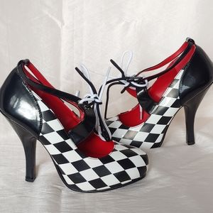 Harlequin-03 4" Heel Pumps - Black-Whit